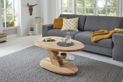 Produktbild von Vierhaus Couchtisch Kernbuche geölt Massivholz Glas Höhenverstellbar Rollen 4328-KBUX