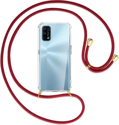 Produktbild von Handykette Backcover-Schutzhülle mit Band (Metall goldfarben) für Realme 7 Pro - dunkelrot
