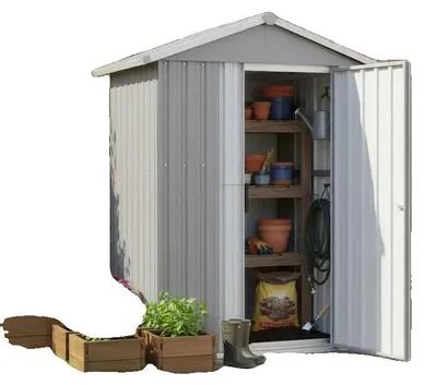 Imagen del producto de Casa de jardín, acero galvanizado, diseño con puerta corredera, 126 x 97,5 x 177 cm