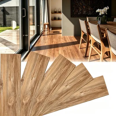 Productafbeelding van QEENTOE Zelfklevende PVC-vinyl vloertegels, eenvoudig te leggen, waterdicht en antislip, natuurlijke houtstructuur (18 stuks, 2,51 m²)