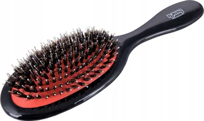 Produktbild von Ponik‘s Haarbürste aus Wildschweinborsten, mit Nylon-Massage-Stiften für weiche und natürliche Haarkonditionierung, Schwarz