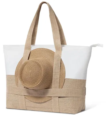 Zdjęcie produktu dla Duża torba plażowa z zamkiem - Przestronna torba plażowa - Pojemność 35 litrów - Wbudowany uchwyt na kapelusz - Kilka przegródek - Idealna dla rodziny - Torba do kąpieli
