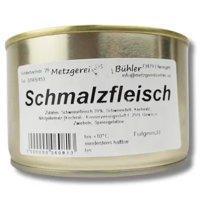 Produktbild von Schmalzfleisch Griebenschmalz Dosenwurst Wurstkonserve 200g | Metzgerei Bühler