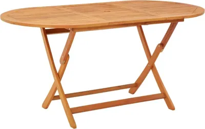 A wooden folding garden table.