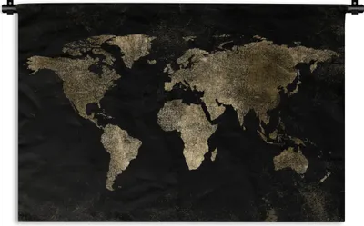 Produktbild von MuchoWow® Wandteppich Wandbehang Weltkarte - Schwarz - Gold 150x100 cm Tapisserie Dekoration Wandtuch - Waschbar - Tapisserien - Wand-Decke