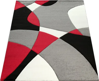 Image de Tapis design moderne Motifs géométriques Contours découpés Rouge Noir Gris Dimensions 80 x 150 cm