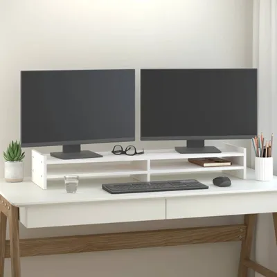 Obrázok produktu pre vidaXL Stojan na monitor biely 100x27x15 cm z masívneho borovicového dreva