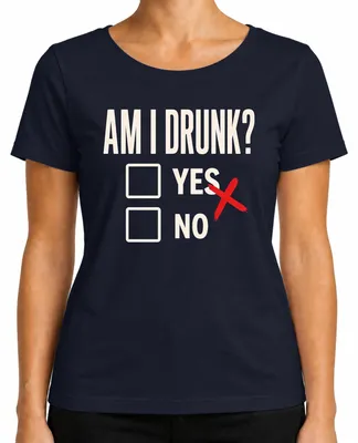 Imagen del producto de ¿Estoy borracho? Sí No. Camiseta para mujer, color azul marino, talla L. Ideal para regalar. Texto: "Lustig Alkohol Trinken" (Divertido, beber alcohol)