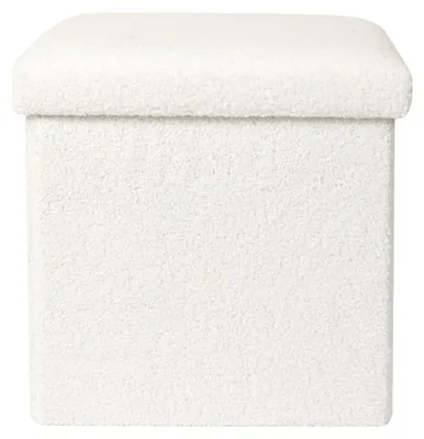 Productafbeelding van Witte Bouclette Opvouwbare Poefdoos, 38x38x38 cm
