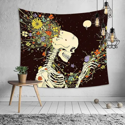 Image de Tapis tête de mort, Tapis squelette de méditation, Tapis chakra, Tapis étoile, Tapis étoile noir et blanc pour chambre (230 cm x 180 cm,Couleur 2)