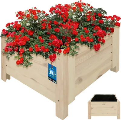 Zdjęcie produktu dla KOTARBAU® Drewniana skrzynka na kwiaty do użytku na zewnątrz Skrzynka na kwiaty długa 50 cm szer. 50 cm Biała Drewniana skrzynka na kwiaty do użytku na zewnątrz na tarasie i balkonie Skrzynka na kwiaty o wyglądzie drewnianej skrzynki na zioła