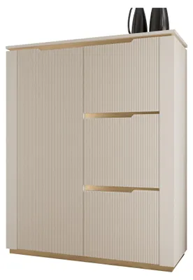 Produktbild von MIRJAN24 Sideboard Hilafin 4D, Stilvoll Wohnzimmer, Sideboard mit vier Drehtüren (Farbe: Sandbeige + Gold)