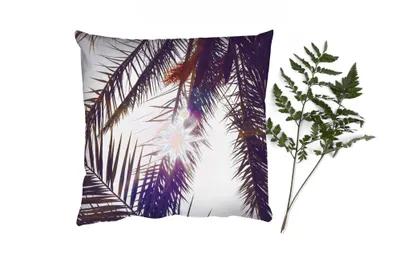 Produktbild von MuchoWow® Zierkissen Sofakissen Wohnzimmer Dekokissen 50x50 cm Palmwedel - Sonne - Sommer - Komfort - Sofakissen