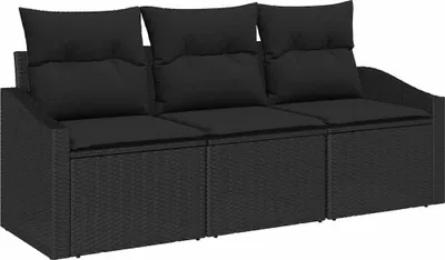 Produktbild von vidaXL Gartensofa-set 3 stk. Schwarz Poly-Rattan