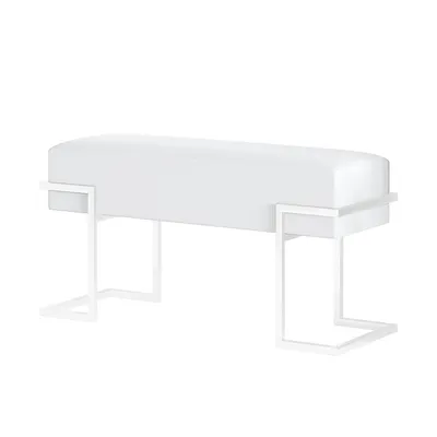 Produktbild von BETTSO Sitzbank CELY 80 mit Weiß Ecru Samtbezug – Designerbank mit weißem Metallgestell, 80 cm