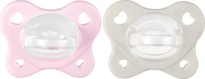 Imagen del producto de Chicco Dual Soft, chupete de silicona para bebés de 2 a 6 meses, bicolor, set de dos chupetes suaves, que favorece la respiración y promueve el correcto desarrollo de la boca, 2 unidades, para niña, color rosa/gris, modelo Dual Soft, para bebés de 2 a 6 meses