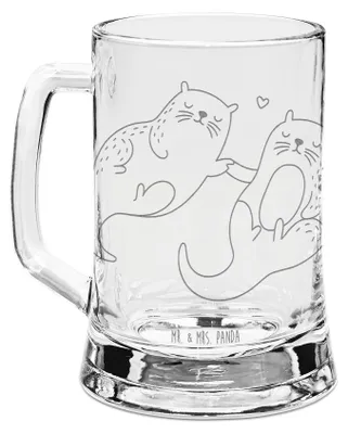 Produktbild von Mr. & Mrs. Panda Seidel Otter Hände halten - Transparent - Geschenk, Humpen, Seeotter, Bierkrug Glas, Krug, Liebe, glücklich, Paar, Mit Gravur, Verliebt, Händchen