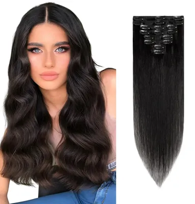 Productafbeelding van Solidchoice - 8 Clip-In Haarextensions 50 cm Patent Zwart