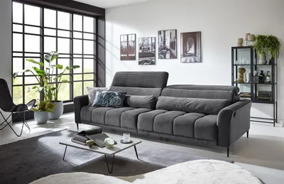 Produktbild von Big-Sofa >Wolve< 2x elektr. Verstellung, 2 Kissen, Cord grau - 280x108x118cm (BxHxT)