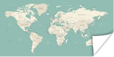 Produktbild von MuchoWow® Poster Weltkarte - Blau - Atlas 150x75 cm - ohne Rahmen