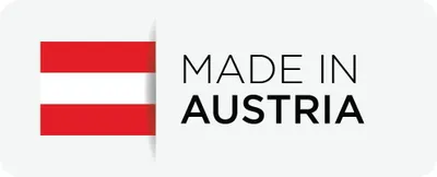 A graphic with the Austrian flag and the text "MADE IN AUSTRIA".