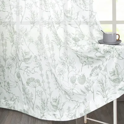 Produktbild von Halbtransparent Vorhang Blumenmuster Voile mit Kruselband Gardinen Dekoschal fr Wohnzimmer Schlafzimmer Kinderzimmer, Salbeigrn, B132 x H213cm