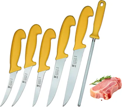 Produktbild von SMI 6 Stück Küchenmesser Set - Solingen Metzgermesser, Kochmesser, Fleischermesser, Ausbeinmesser aus Edelstahl, Schlachtermesser - Germany