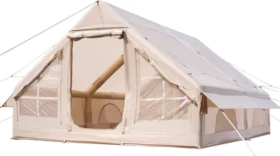Produktbild von Aufblasbare Zelte für Camping 4x3x2 m, 5-8 Personen, 300D Oxford Glamping-Zelt mit Ofenanschluss, Handpumpe 2 Türen & 4 Netzfenstern, inkl. Aufbewahrungstasche für einfachen Transport