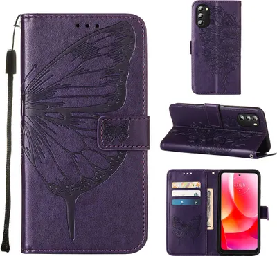 Produktbild von Moto G 5G 2022 Hülle, Schmetterling Prägung Flip Leder Kartenfächer Schutzhülle Ledertasche mit Ständer für Motorola Moto G 5G 2022 Lila