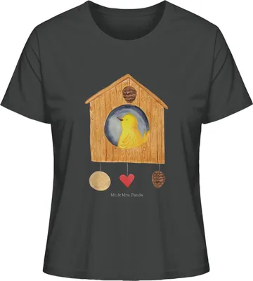 Produktbild von Mr. & Mrs. Panda Baumwoll T-Shirt Damen Vogelhaus Home Größe L - Anthrazit - Geschenk, Oberteil, Haus, Sommershirt, Vogel, Umzug, Sweet, Lustige Sprüche, Basic Shirt