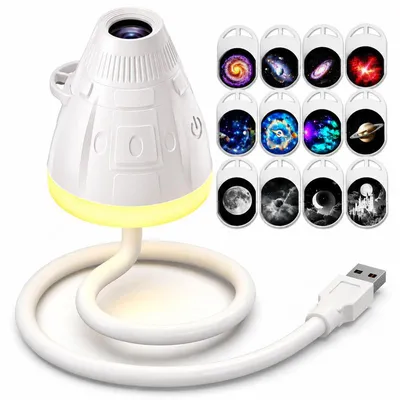 Produktbild von Galaxy Projektor Nachtlicht, LED Sternenhimmel Projektor mit 12 Motiven, 360° drehbar, USB, stufenlos dimmbar, HD-Fokus