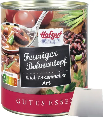 Produktbild von Hofgut Feuriger Bohnentopf (800g Dose) + usy Block