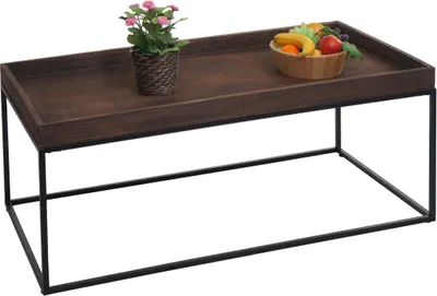 Immagine prodotto di Tavolino HWC-K71, tavolino da salotto, legno massiccio, metallo 46x110x60cm ~ marrone scuro