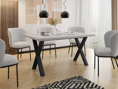 Produktbild von Rechteckiger Ausziehbarer Esstisch - Großer Modern-Stil Tisch mit schwarzen Metallbeinen 120 140 160 cm bis 220 240 260 cm - 140 x 80 cm - Beton Grau