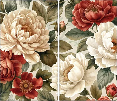 Produktbild von Spritzschutz Herdabdeckplatte Schneidebrett aus Glas Florales Blütenmuster 2-Teilig (60x52cm)