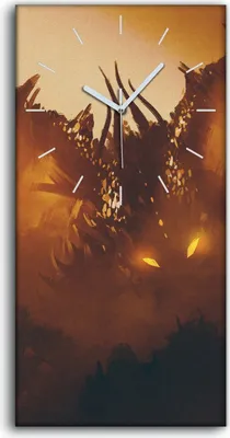 Produktbild von Wandbild Leinwand Bilder mit Uhr 30x60 Ölgemälde Monster Fantasie Drachen - weiße Hände