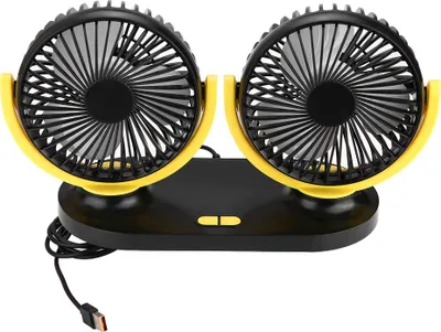 Produktbild von USB-Doppelkopf-Autoventilator, tragbare Klimaanlage, automatische Kühlerbelüftung, 12 V, Schwarz, Gelb