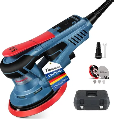 Produktbild von FANZWORK Bürstenloser Exzenterschleifer, 5mm Hub, 150mm Klett-Schleifteller, 350W Bürstenloser EC-Motor, 15x Schleifpapier, Tragkoffer