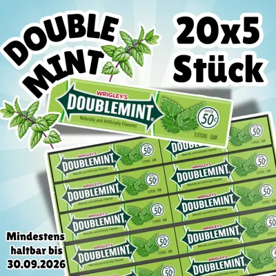 Produktbild von Wrigley's Double Mint Kaugummi, 20 x 5 Sticks | 100 Sticks + Heartforcards Versandschutz