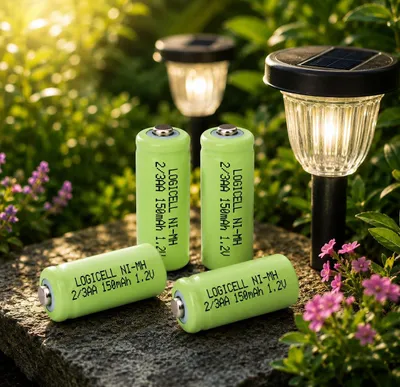 Produktbild von 4 Stück LogiCell Wiederaufladbare 2/3AA Ni-MH-Akku 150mAh, 1,2V Solar Mignon Batterie für Solarprodukte, Solarlampen, LED Gartenleuchte Dekoleuchten
