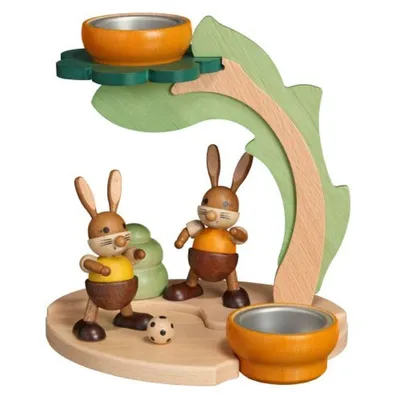 Produktbild von Osterdekoration Teelichthalter mit Hasenkinder mit Ball HxLxB 16,5cmx15cmx14cm NEU