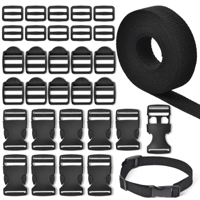 Nylon Gurtband 25 mm, 5 m, mit 10 Schnallenpaaren, schwarz