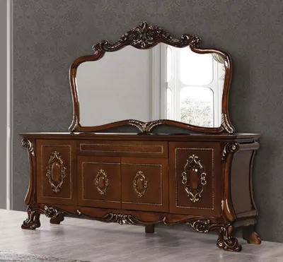 Produktbild von Casa Padrino Luxus Barock Möbel Set Braun / Gold - 1 Barock Sideboard mit 4 Türen und Schublade & 1 Barock Wandspiegel - Barock Möbel