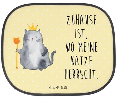 Produktbild von Mr. & Mrs. Panda hitzeschutz autoscheibe Katze König - Gelb Pastell - Geschenk, Autosonnenschutz, Cats, Sonnenblende Auto, Katzen, Seitlicher Sonnenschutz, Familie, Cat