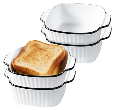 Produktbild von 4er Set Auflaufform Keramik 400ml Quadratisch mit Griffen für Airfryer & Backofen