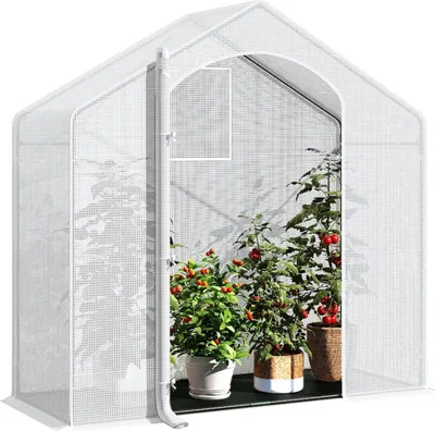 Produktbild von Folien-Gewächshaus für Tomaten & Kletterpflanzen – Winterbeständig – PE-Folie 135 g/m² – 200×80×200 cm – Weiß – Pflanzenhaus für Gemüse & Blumen