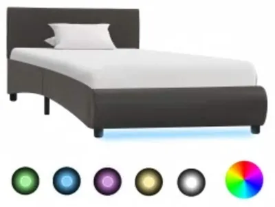 Zdjęcie produktu dla Rama łóżka z LED, szara, sztuczna skóra, 100 x 200 cm