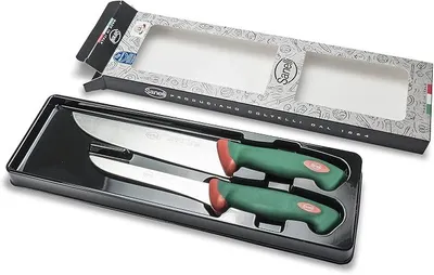 Produktbild von Professionelles Set 2 Stück Enthält: - FRANZÖSISCHE MESSER 22 cm. : Starres Messer für rohes Fleisch. Spulen, Jäten, Ernten. - FLEISCHERMESSER 16 cm. : die scharfe Klinge ermöglicht es, dicht am Knochen entlang zu schneiden. Optimal zum Entfernen von Haut, Sehnen, Fett und Knochen. Ergonomischer Griff mit doppelt geformter und rutschfestes Material. Biomaster antibakterieller Schutz.  Italy