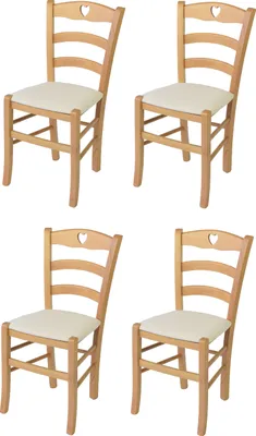 Produktbild von t m c s Tommychairs - 4er Set Stühle CUORE für Küche und Esszimmer, Robuste Struktur aus lackiertem Buchenholz im Farbton Naturfarben und gepolsterte Sitzfläche mit Stoff in der Farbe Elfenbein bezogen