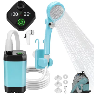 Produktbild von Tragbare Campingdusche Akku mit Pumpe, Camping Dusche Outdoor , Mobile Duschen Außenduschen mit Duschkopf und Schlauch, für Camping Garten Autowaschen